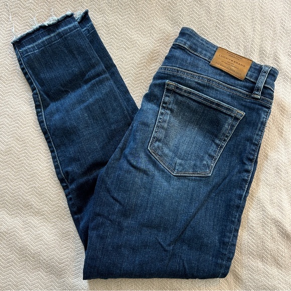 Lucky Brand Denim - Lucky Brand Ava Skinny Dark Wash Blue Denim Jeans Raw Hem 8/29